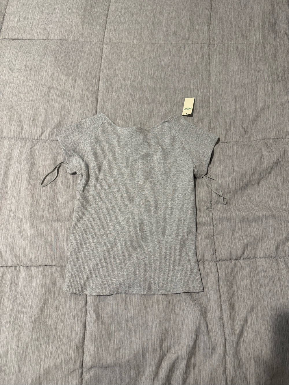 Gray Short Sleeve Knit Top with Cutout Back
